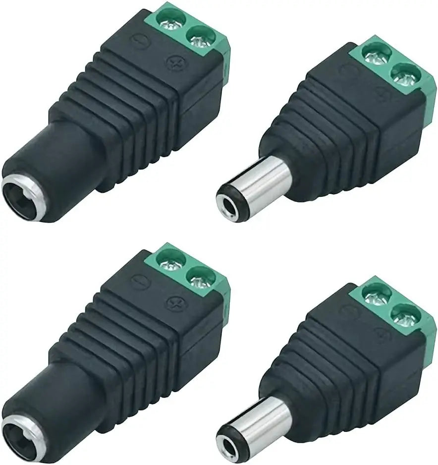 5 Pairs Welding-Free DC Plugs 5.5x2.1mm – Male & Female Green Terminal Power Connectors with Push Button