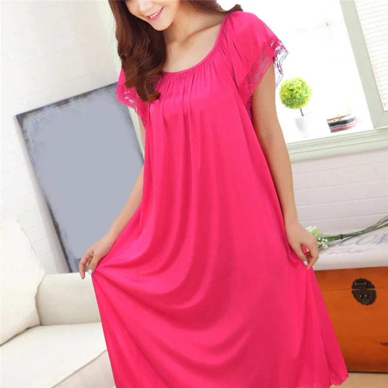 Women’s Lace Patchwork Nightgown – Long Sleepwear Dress for Casual Homewear