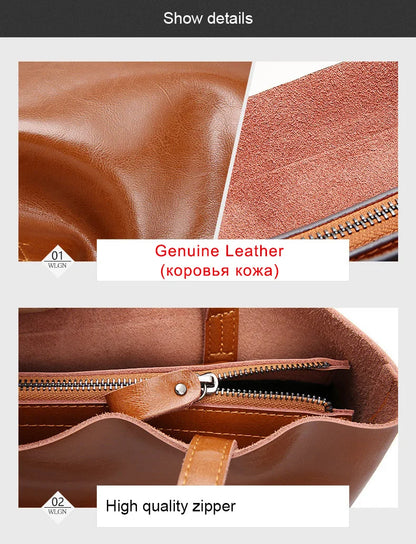 2023 Genuine Cow Leather Women’s Handbag – Large Vintage Office Tote Shoulder Bag for Ladies