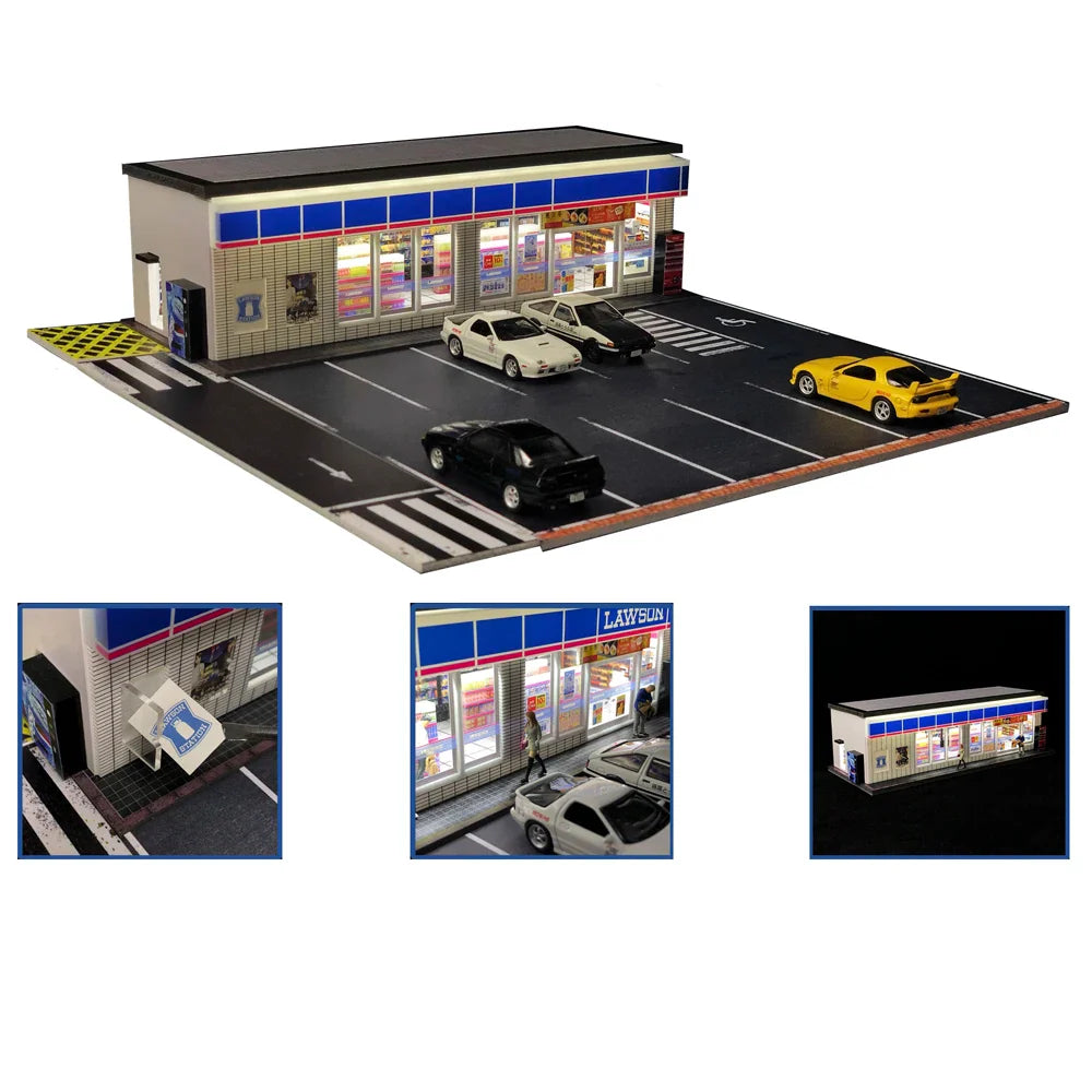 GFans 1:64 Scale Diorama Car Garage Model – LED Lighted Parking Lot DIY City Set for Collection & Display Gifts