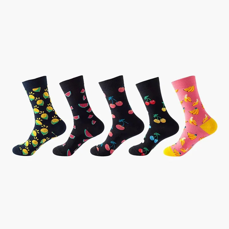 5-Pair Funny Printed Sports Socks - Harajuku Hip Hop Casual Fashion Socks for Men & Women