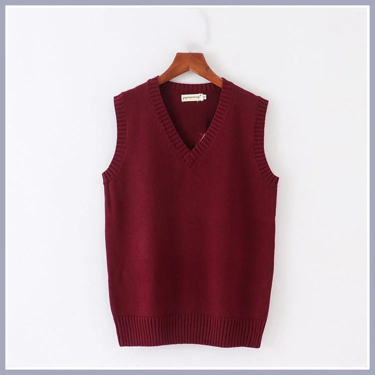 Unisex Sleeveless Sweater Vest – V-Neck Preppy Knitted Jumper for Women & Men, Retro Spring Fashion