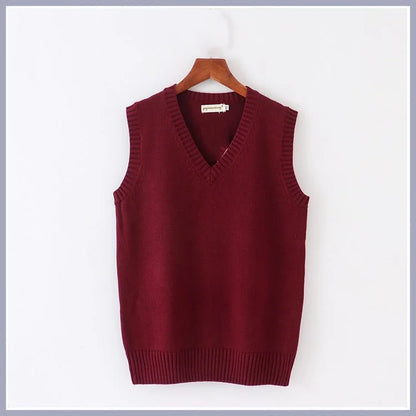 Unisex Sleeveless Sweater Vest – V-Neck Preppy Knitted Jumper for Women & Men, Retro Spring Fashion