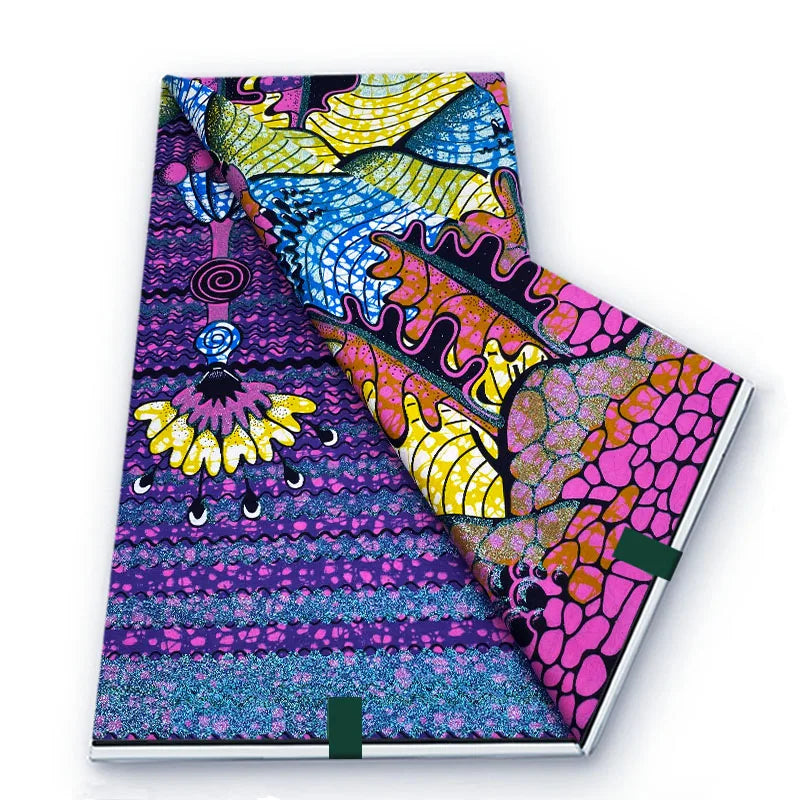 2026 African Real Wax Fabric - 100% Cotton Soft Ankara Batik Gold Print