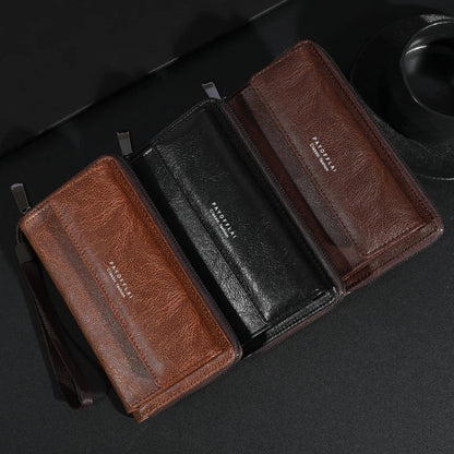 Men's PU Leather Zipper Wallet – Large Capacity Clutch Bag with Phone Holder, Card Slots & Coin Pocket