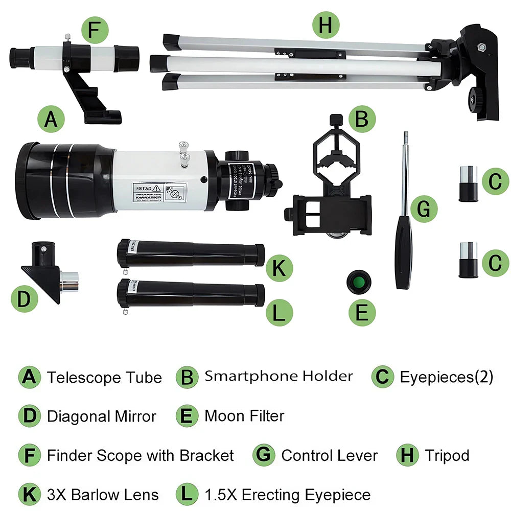 150X Astronomical Telescope – 70mm Refractor Portable Travel Scope with Phone Adapter & Wireless Remote