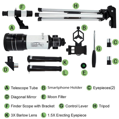 150X Astronomical Telescope – 70mm Refractor Portable Travel Scope with Phone Adapter & Wireless Remote