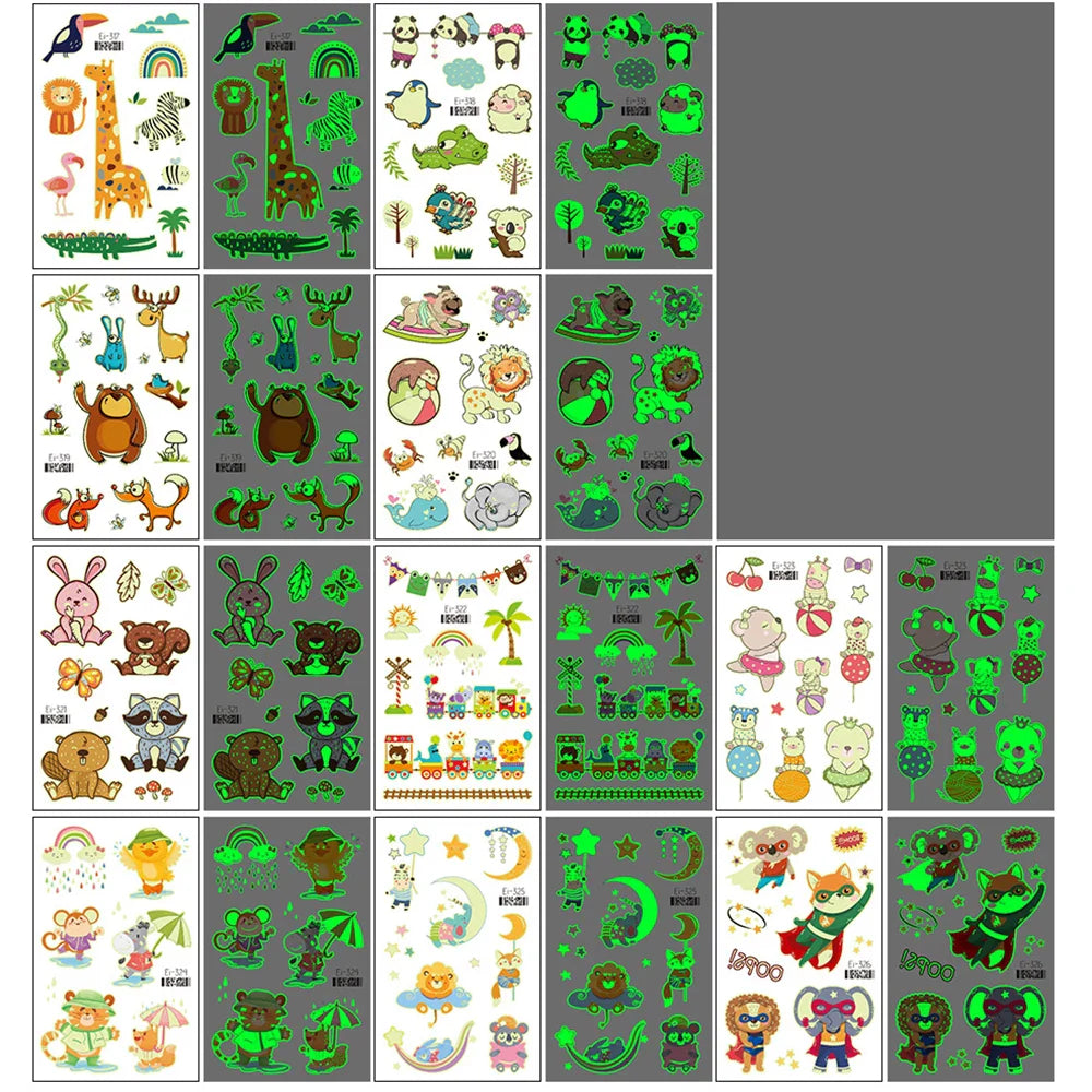 10-Piece Luminous Dinosaur & Animal Temporary Tattoos – Glow-in-the-Dark Waterproof Stickers for Kids, Arm & Body Art