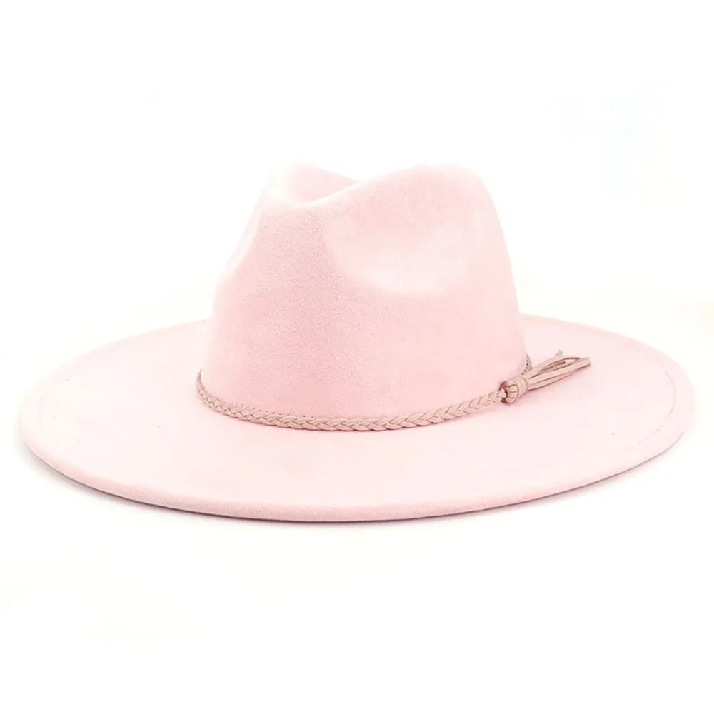 Suede Top Hat Fedora - 9.5cm Wide Brim Felt Jazz Hat for Men and Women, Autumn/Winter Classic Church Sombrer