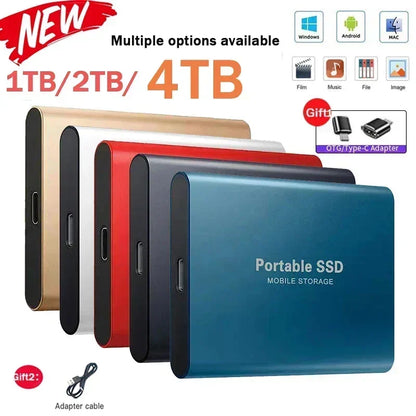 Portable SSD 1TB–4TB High-Speed External Drive – USB 3.1 Type-C Solid State Hard Disk for Laptop, PC & Mac