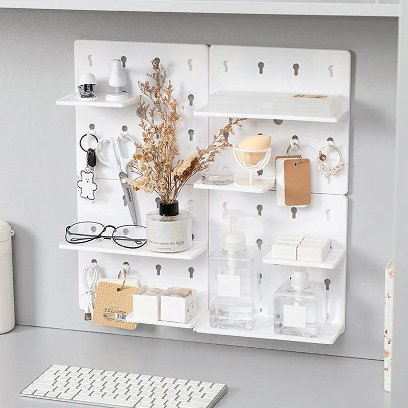 Wall-Mounted Perforation-Free Plastic Shelf – Bathroom & Dormitory Wall Hanging Organizer for Student Bedroom & Headboard