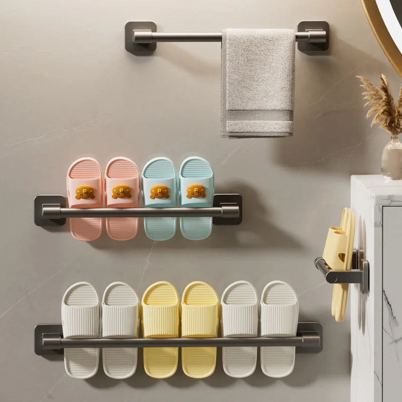 Wall Mounted Bathroom Slipper Rack - No Punching Storage for Bath, Bedroom, and Shower Room Slippers, Babouche Organizer Hanger