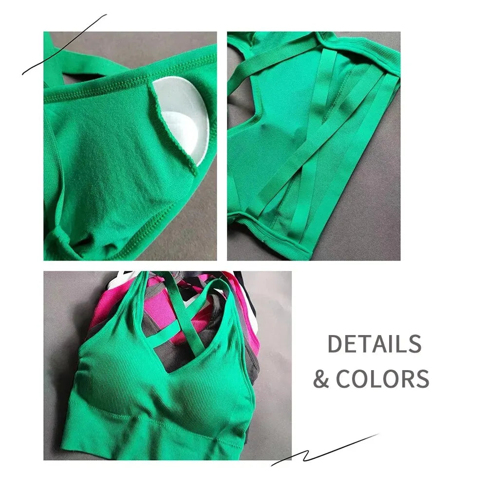 Seamless Cross-Back Hollow Out Knitted Camisole - Women's Summer Sports Cropped Tank with Padded Push-Up Bra - Lingerie Bralette