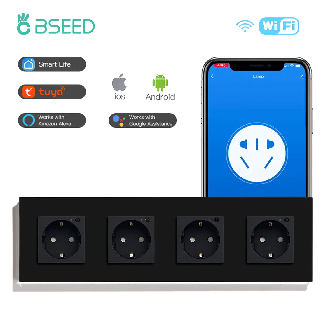 Bseed Smart WiFi Socket – EU Standard Intelligent Outlet, Compatible with Tuya App, Google & Alexa, Timer Function Home Improvement Plug