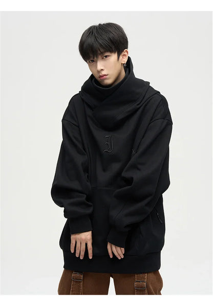Autumn Ninja Streetwear Turtleneck Hoodie for Men – Letter Embroidered Hip Hop Fashion Sweatshirt, Y2K Vintage Fleece
