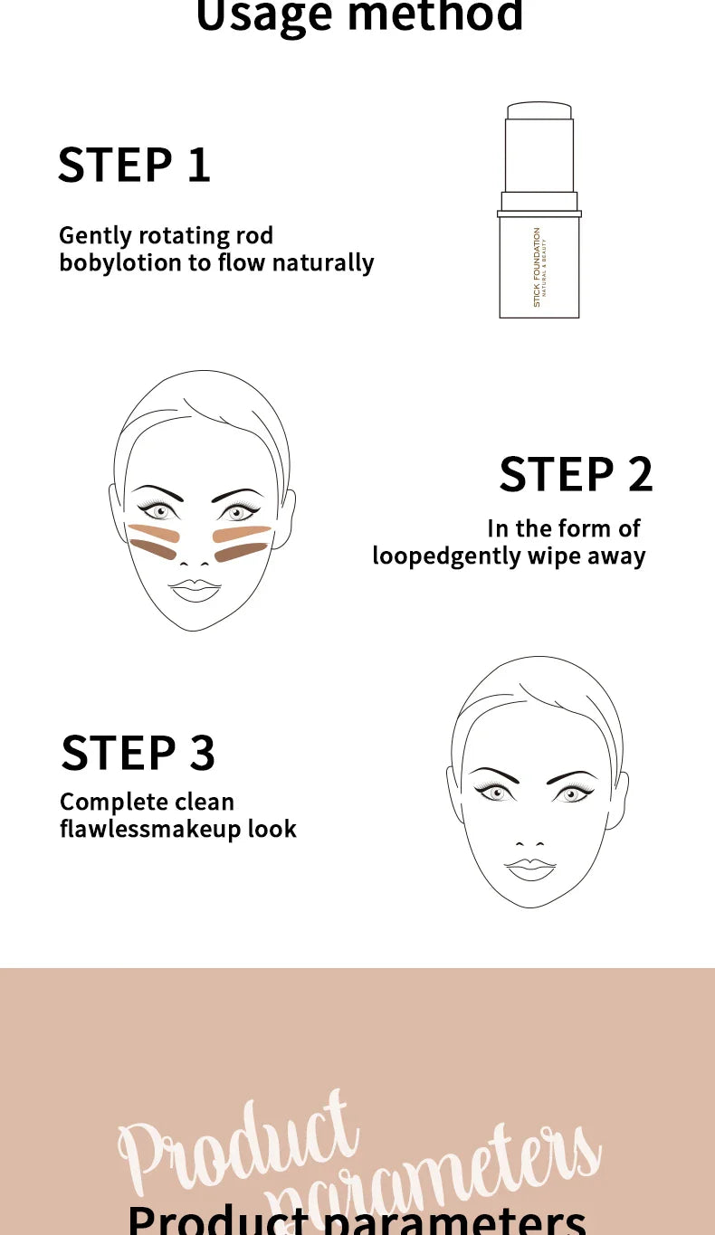MAXFINE Foundation Stick – Long-Lasting, Blendable Creamy Formula for Shine-Free, Natural Finish – Cruelty-Free
