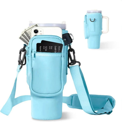 Water Bottle Carrier Bag for Stanley 40oz – Holder with Phone Pocket & Adjustable Strap, Stanley Cup Accessory