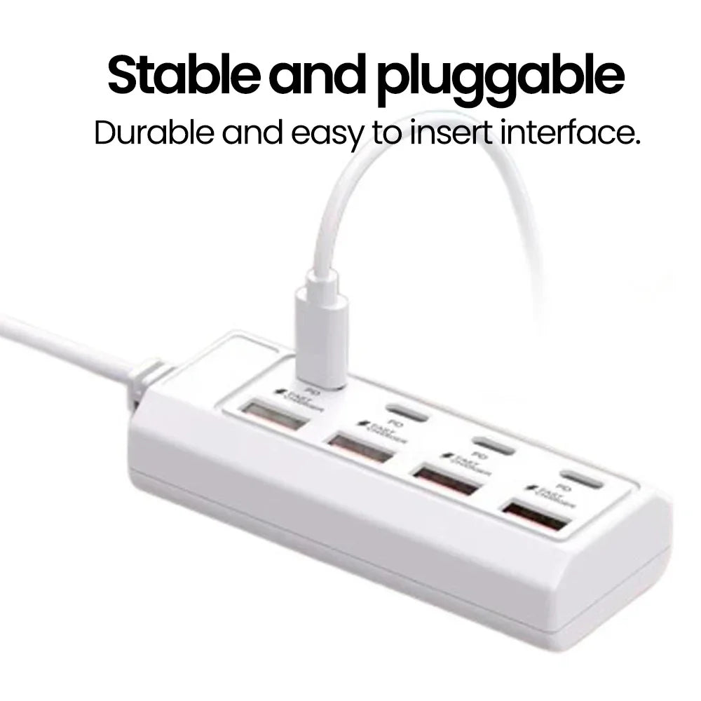 8-in-1 USB Charging Station - 25W PD Type-C Multi-Port Desktop Hub for iPhone, Samsung, Xiaomi & Huawei