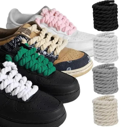Round Thick Rope Shoelaces – High-Quality Polyester Cotton, Solid Color, 0.8cm Width, 120/140/160cm