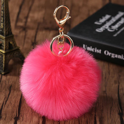 Fashion Cute Fluffy Rabbit Fur Ball Keychain – Pompom Leaf Cherry Pendant for Handbag & Car Keys
