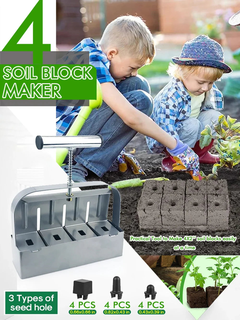 Handheld Seedling Soil Block Maker – 2 Inch Soil Blocking Tool for Greenhouse and Garden Seedlings