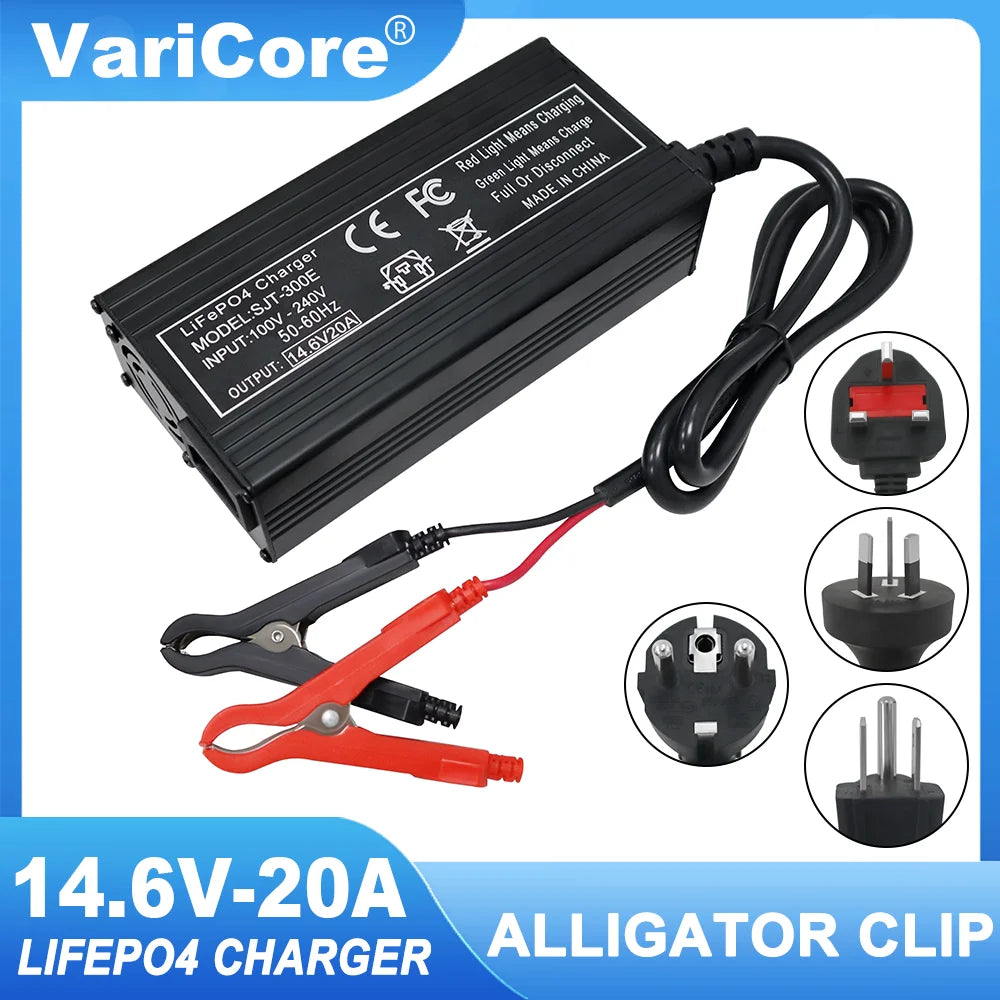 VariCore 14.6V 20A Smart LiFePO4 Battery Charger — 110-220V High-Power 4S 12V Charger for Lithium Iron Phosphate Packs