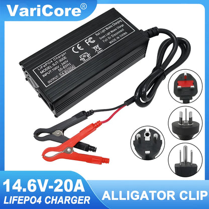 VariCore 14.6V 20A Smart LiFePO4 Battery Charger — 110-220V High-Power 4S 12V Charger for Lithium Iron Phosphate Packs