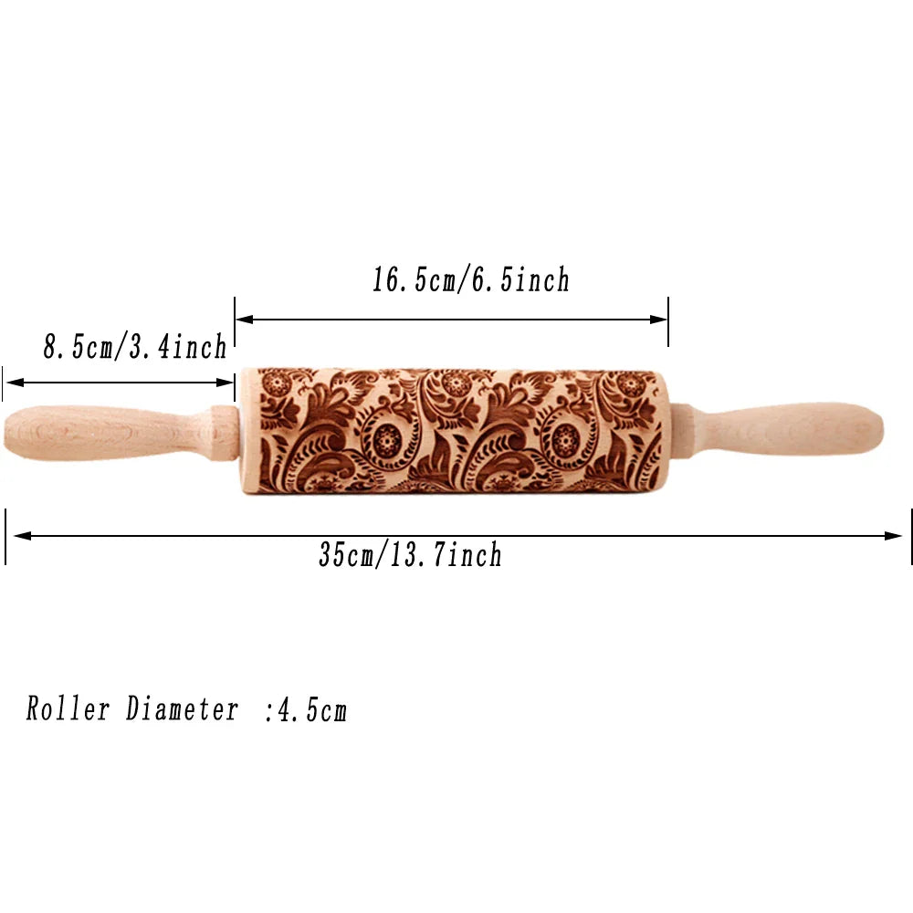Arjmide 35X4.5CM European Retro Flower Window Grilles Wooden Embossed Cookies Rolling Pin - Deep Engraved 3D Mold for Baking - ZM006