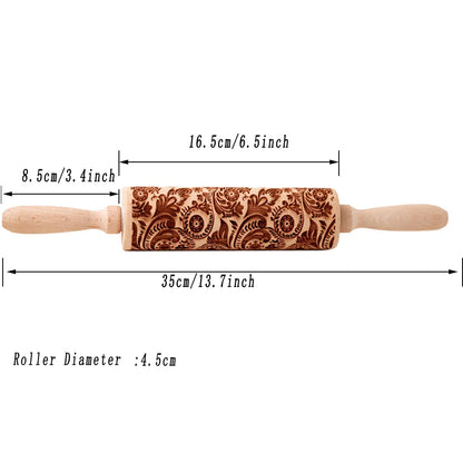 Arjmide 35X4.5CM European Retro Flower Window Grilles Wooden Embossed Cookies Rolling Pin - Deep Engraved 3D Mold for Baking - ZM006