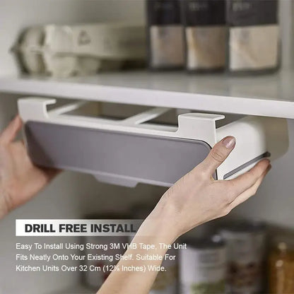 Self-Adhesive Kitchen Spice Rack: Wall-Mounted Under-Shelf Seasoning Bottle Storage Organizer