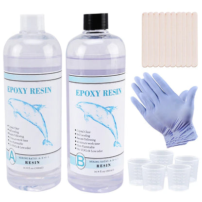 1:1 Clear Epoxy Resin Kit – Crystal Clear 2-Part Casting Resin Set with Measuring Cups, Stir Stick & Silicone Gloves for Art & DIY Crafts