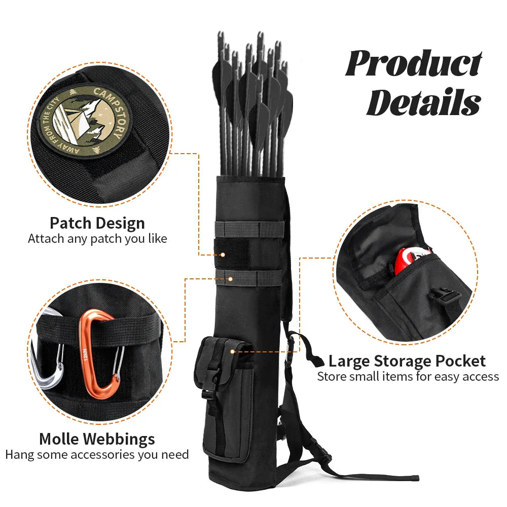 Tactical Archery Quiver with Molle System – Multi-Function Back Arrow Holder Bag with Pockets