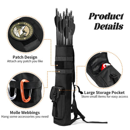 Tactical Archery Quiver with Molle System – Multi-Function Back Arrow Holder Bag with Pockets