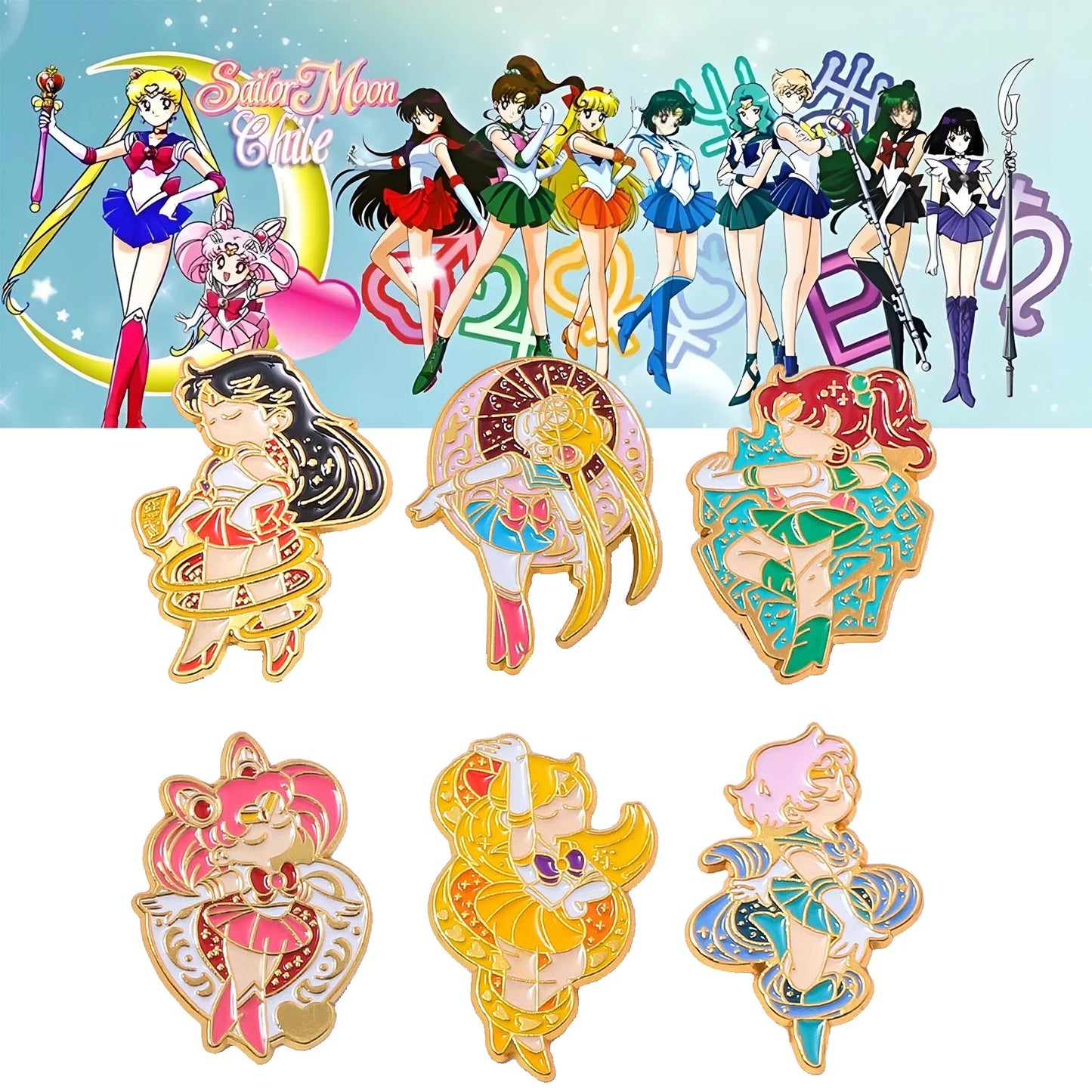 6PCS Anime Star & Moon Metal Keychains — Sailor Moon Tsukino Usagi & Luna Cat Cosplay Props, Pendant Jewelry Ornament
