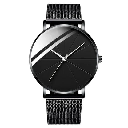 Men’s Minimalist Ultra-Thin Quartz Watch – Stainless Steel Mesh Band Business Fashion Wristwatch
