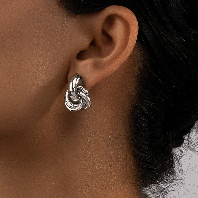 Gold Chunky Hoop Earrings for Women – Stainless Steel Double Ring Statement Jewelry