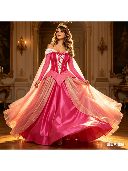 Pink Sleeping Beauty Princess Aurora Costume - Deluxe Women’s Halloween Party Fancy Dress