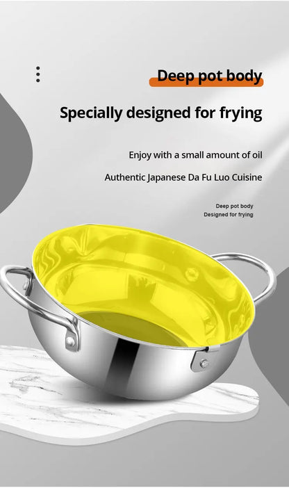Stainless Steel Oil Thermometer with Cover – Small Frying Pan for Tempura, French Fries & Oil Saving