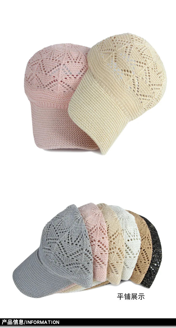 Women’s Summer Hollow Baseball Cap – Breathable Knitted Mesh Adjustable Sun Hat for Holiday and Outdoor Use