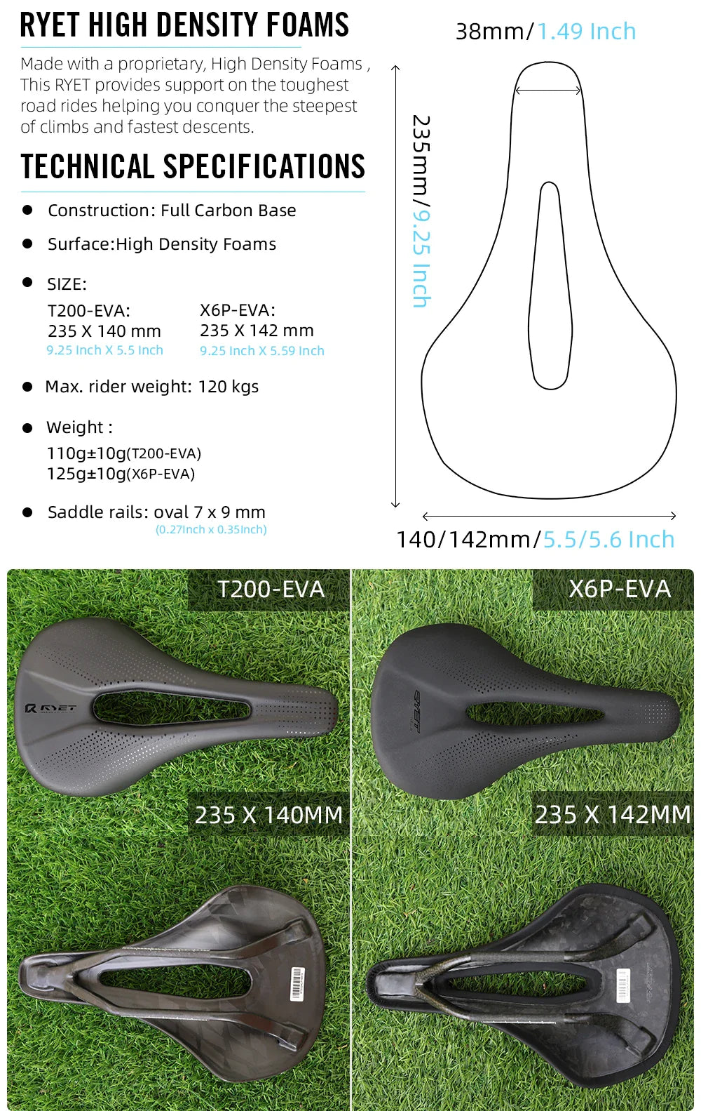 RYET 3D Printed Carbon Bike Saddle — 140/143mm Lightweight Road & MTB Cycling Seat with EVA Cushion
