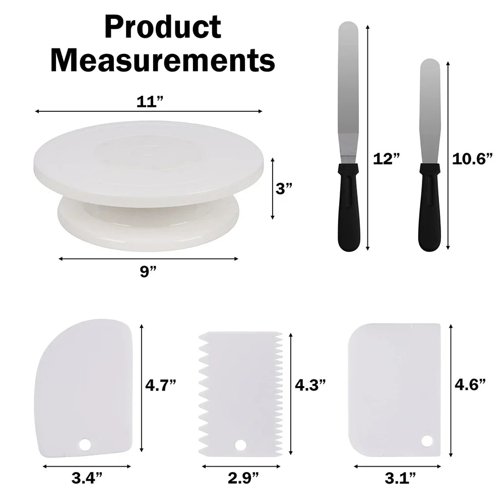 6pcs Cake Decorating Kit: Turntable with 2 Frosting Spatulas & 3 Icing Smoothers - Baking Accessories for Cake Decoration