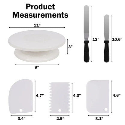 6pcs Cake Decorating Kit: Turntable with 2 Frosting Spatulas & 3 Icing Smoothers - Baking Accessories for Cake Decoration