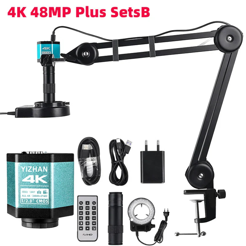 1080P 4K Industrial Microscope – 150X C-Mount Lens with 48MP/13MP Digital Camera, HDMI/USB-C/VGA for PCB Soldering & DIY