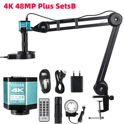 1080P 4K Industrial Microscope – 150X C-Mount Lens with 48MP/13MP Digital Camera, HDMI/USB-C/VGA for PCB Soldering & DIY