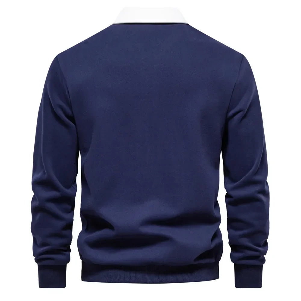 Men's Embroidered Pure Cotton Long-Sleeved Polo Shirt - Fashionable Casual Top for Autumn & Winter