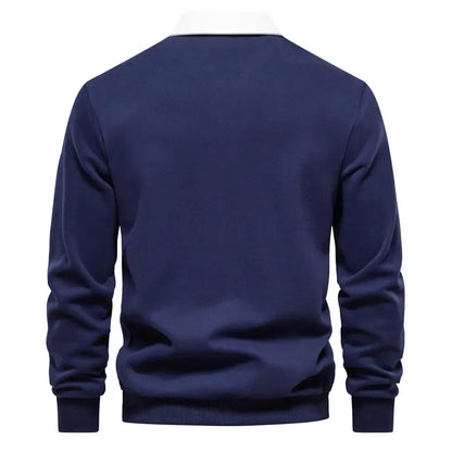 Men's Embroidered Pure Cotton Long-Sleeved Polo Shirt - Fashionable Casual Top for Autumn & Winter