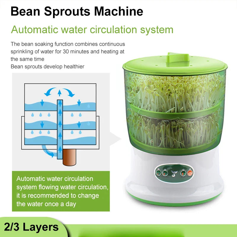 Intelligent Bean Sprouts Maker - Automatic Electric Green Vegetable Seeds Growth Bucket - Thermostat Germinator Machine