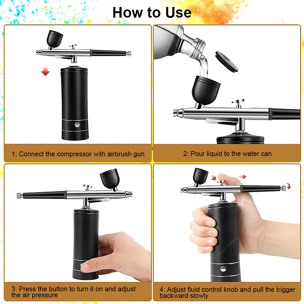 Portable Airbrush Nail Compressor — Wireless Spray Gun for Nail Art, Crafts & Model Painting
