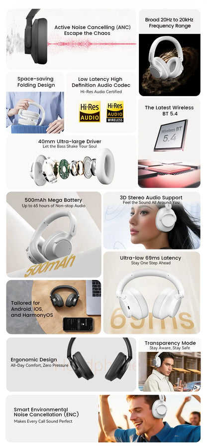 Blackview Fitbuds H1 Hybrid ANC Headphones – Bluetooth 5.4 Over-Ear Wireless Headset with Hi-Res Audio & Mic