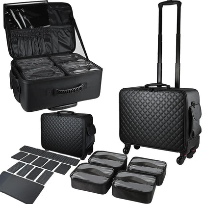 Large Capacity Makeup Trolley Case – Multi-Functional Rolling Organizer Bag in Oxford PU for Beauty, Nail Art, Tattoo & Professional Use